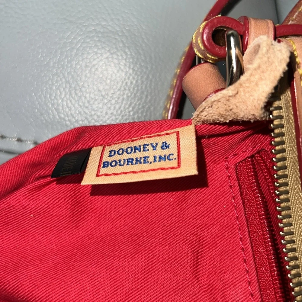 Dooney & Bourke Tan canvas DB signature Crossbody Bag with Leather Trim